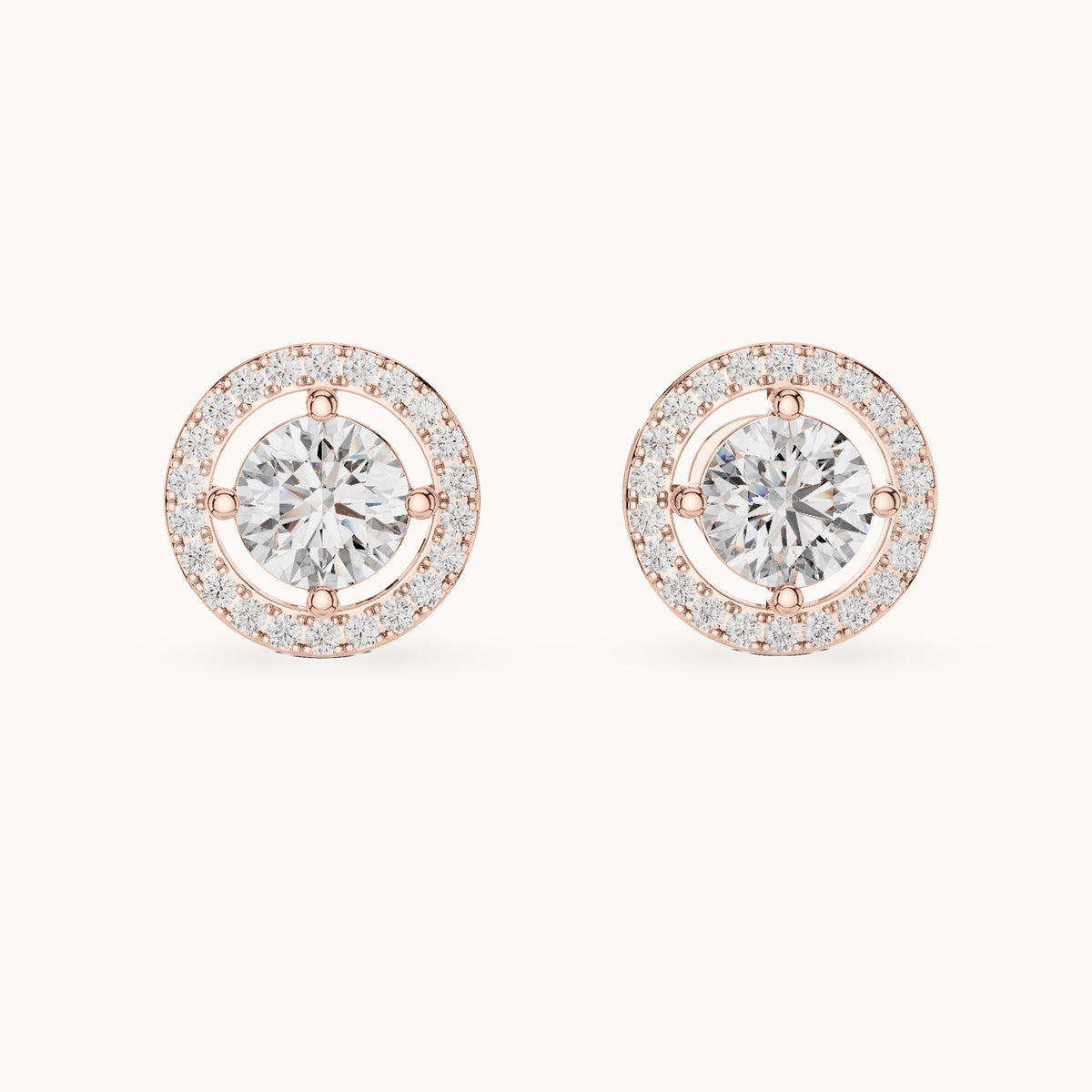 Round lab-grown diamond floating halo stud earrings in rose gold, 2.528 CT TW, view 4