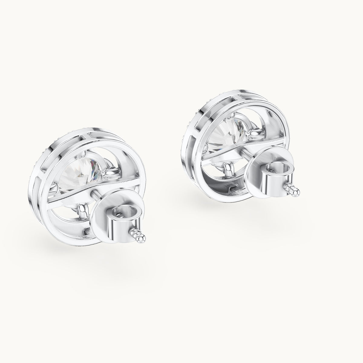 Round lab-grown diamond floating halo stud earrings in white gold, 2.528 CT TW, view 3