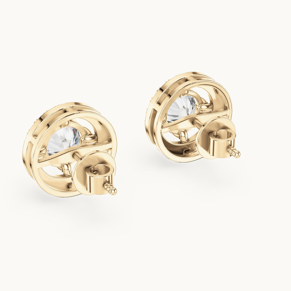 Round lab-grown diamond floating halo stud earrings in yellow gold, 2.528 CT TW, view 3