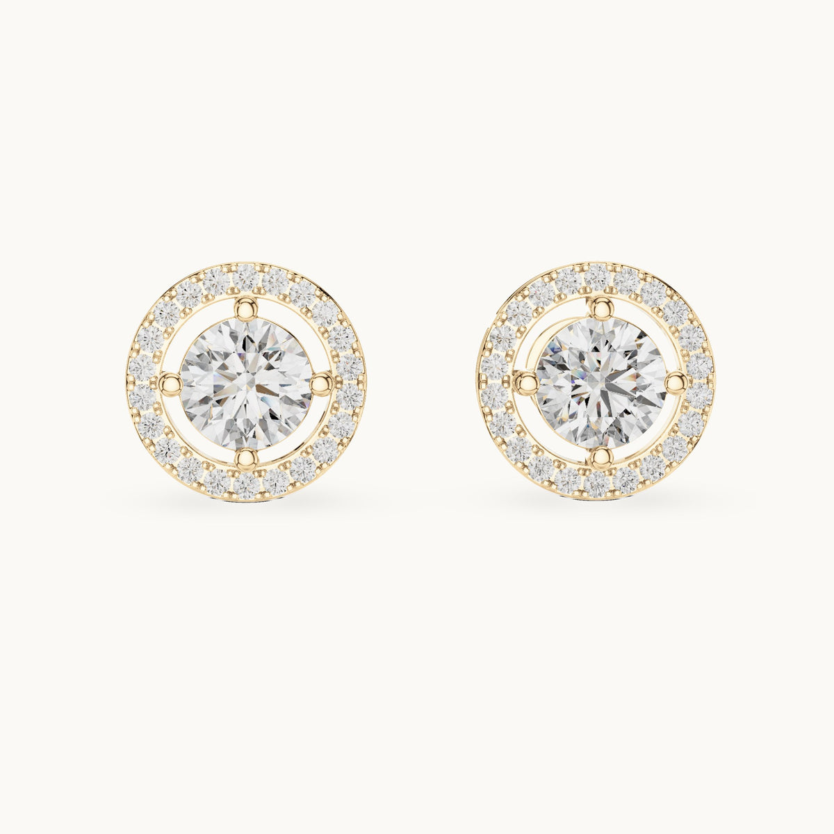 Round lab-grown diamond floating halo stud earrings in yellow gold, 2.528 CT TW, view 4