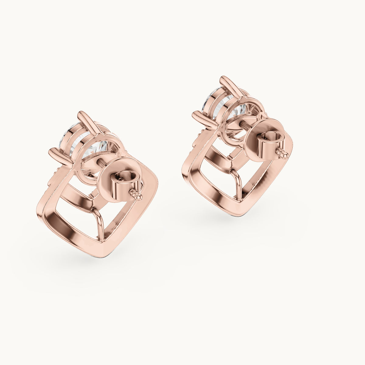Round lab-grown diamond chevron stud earrings in rose gold, 3.412 CT TW, view 3