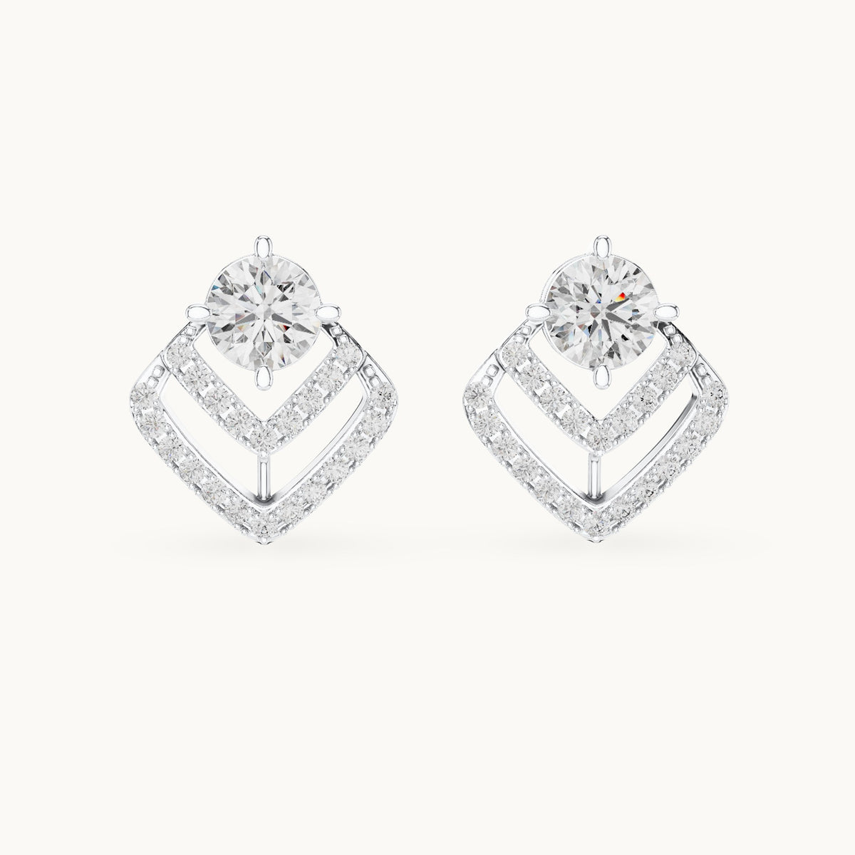 Round lab-grown diamond chevron stud earrings in white gold, 3.412 CT TW, view 4