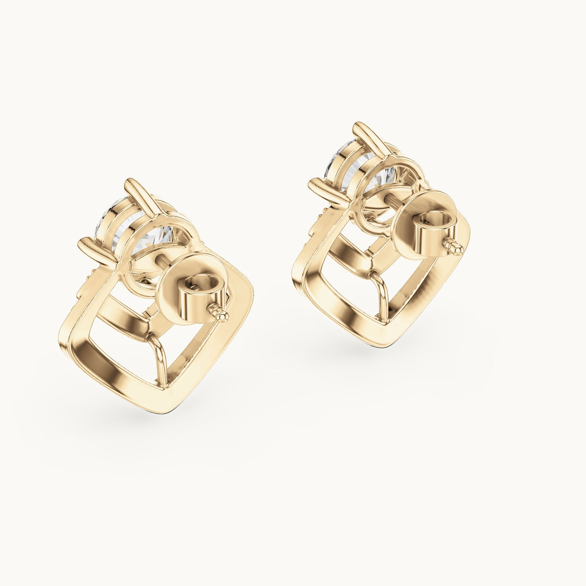Round lab-grown diamond chevron stud earrings in yellow gold, 3.412 CT TW, view 3
