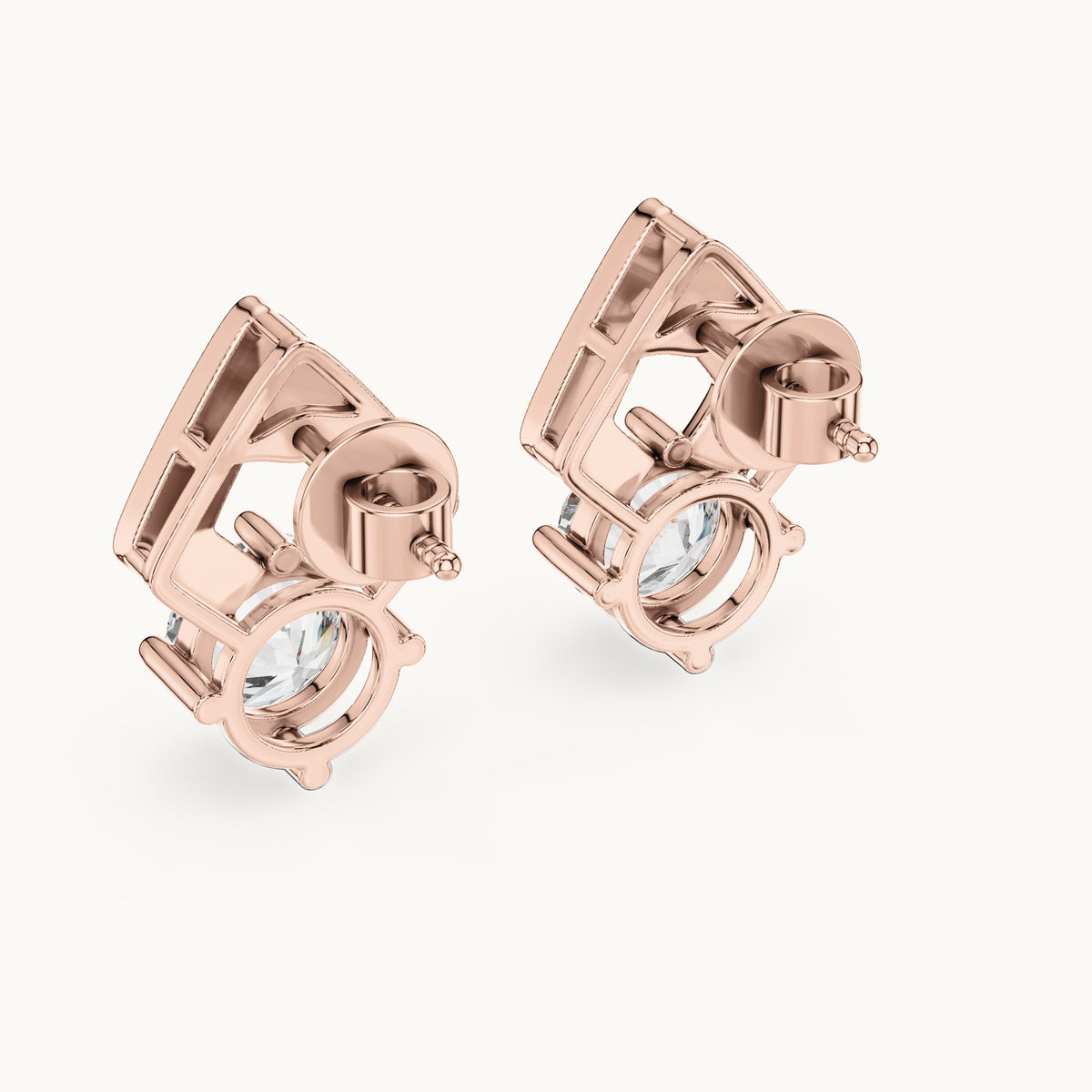 Round lab-grown diamond geometric stud earrings in rose gold, 2.50 CT TW, view 3