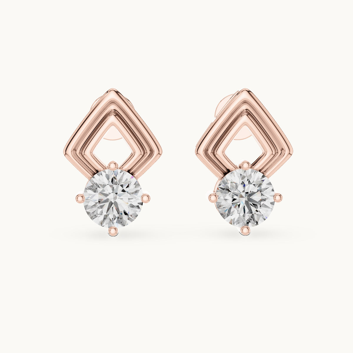 Round lab-grown diamond geometric stud earrings in rose gold, 2.50 CT TW, view 4