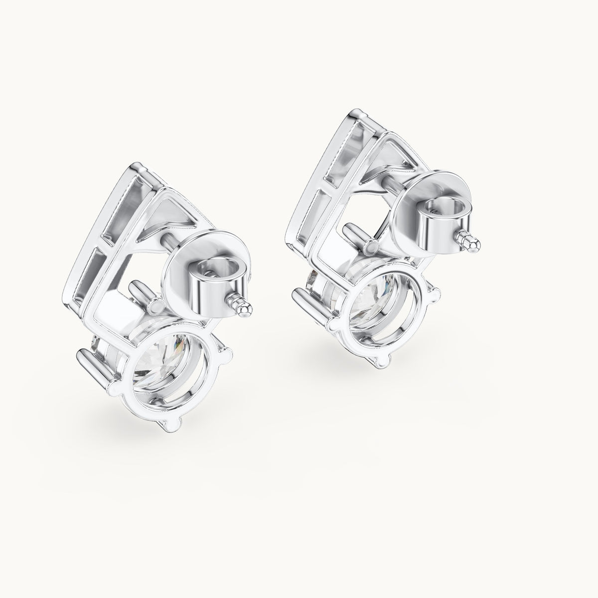 Round lab-grown diamond geometric stud earrings in white gold, 2.50 CT TW, view 3