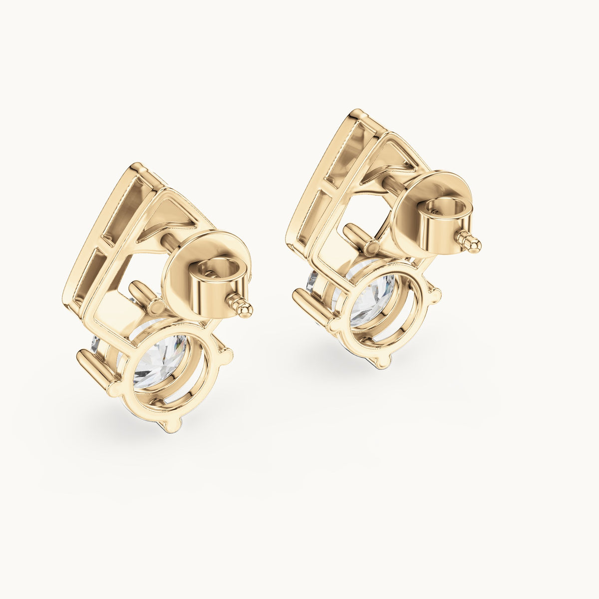 Round lab-grown diamond geometric stud earrings in yellow gold, 2.50 CT TW, view 3