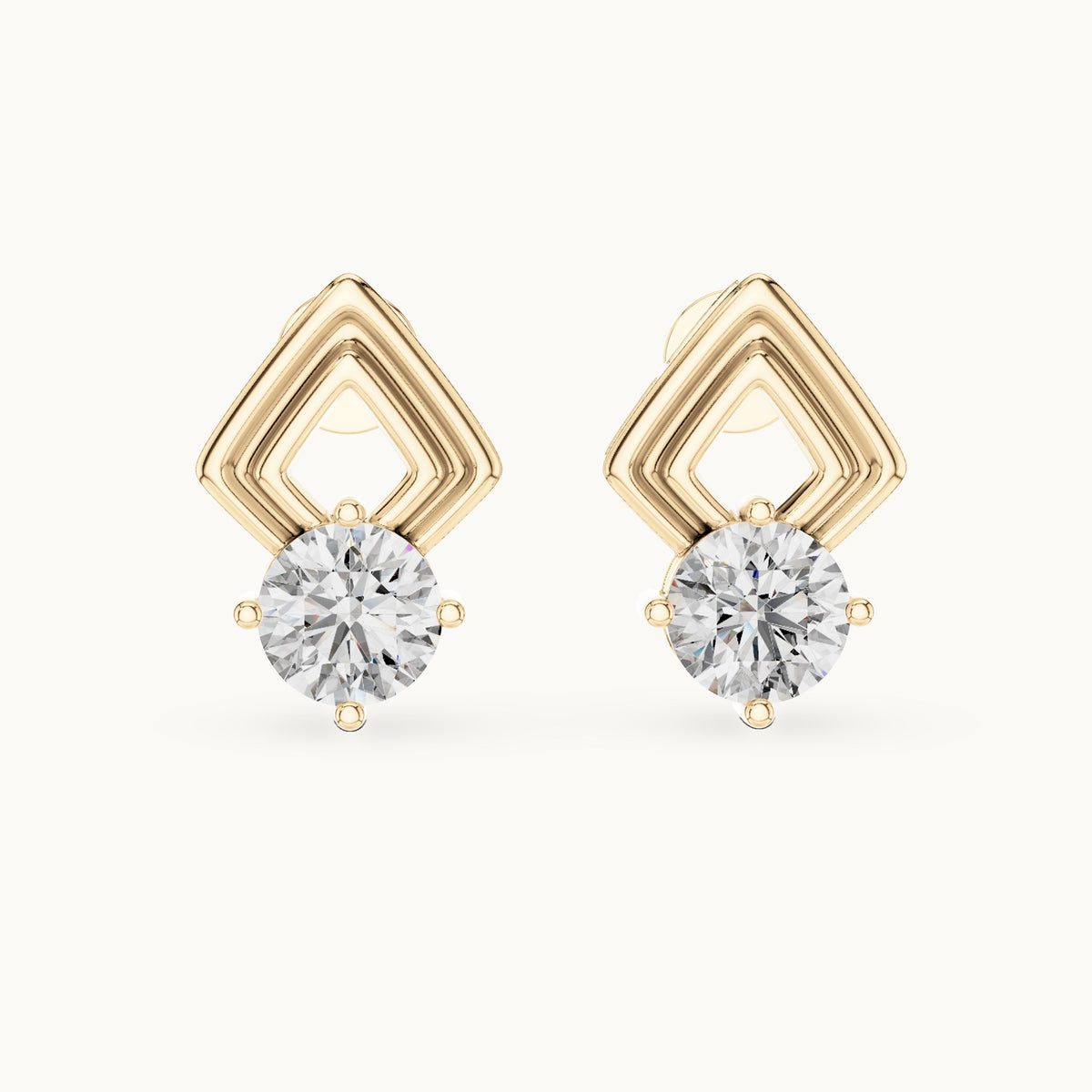 Round lab-grown diamond geometric stud earrings in yellow gold, 2.50 CT TW, view 4
