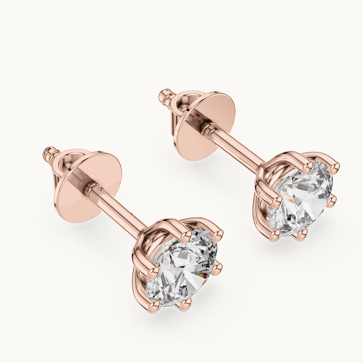 Round lab-grown diamond solitaire stud earrings in rose gold, 1.22 CT TW, view 2