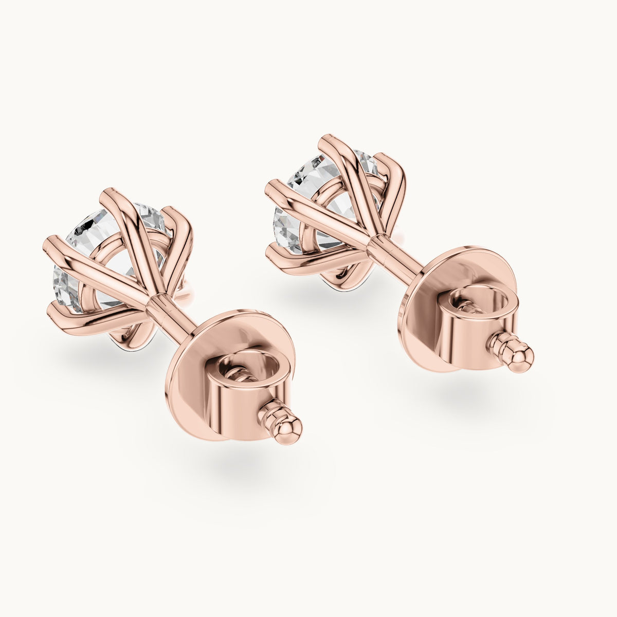 Round lab-grown diamond solitaire stud earrings in rose gold, 1.22 CT TW, view 3