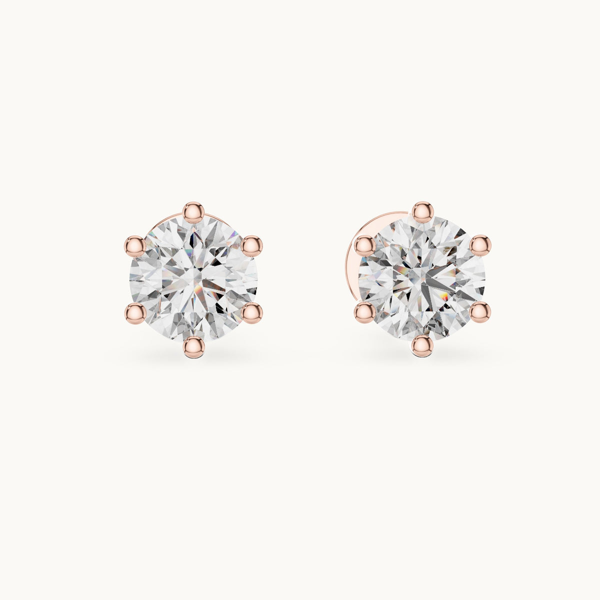Round lab-grown diamond solitaire stud earrings in rose gold, 1.22 CT TW, view 4