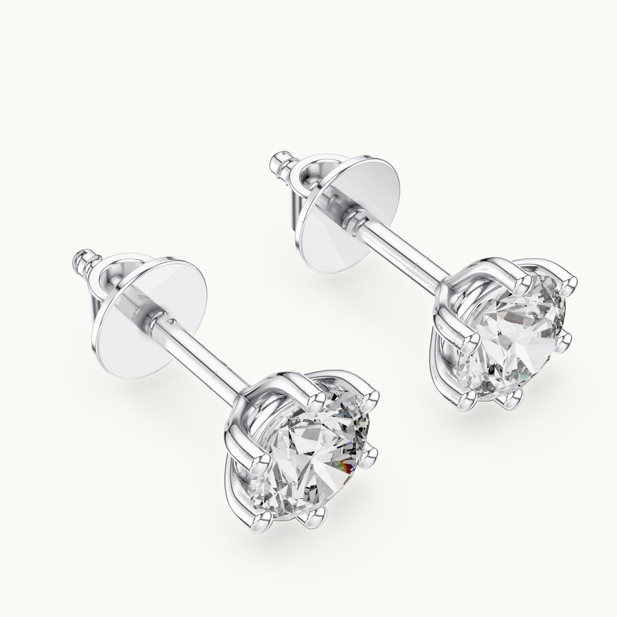Round lab-grown diamond solitaire stud earrings in white gold, 1.22 CT TW, view 2