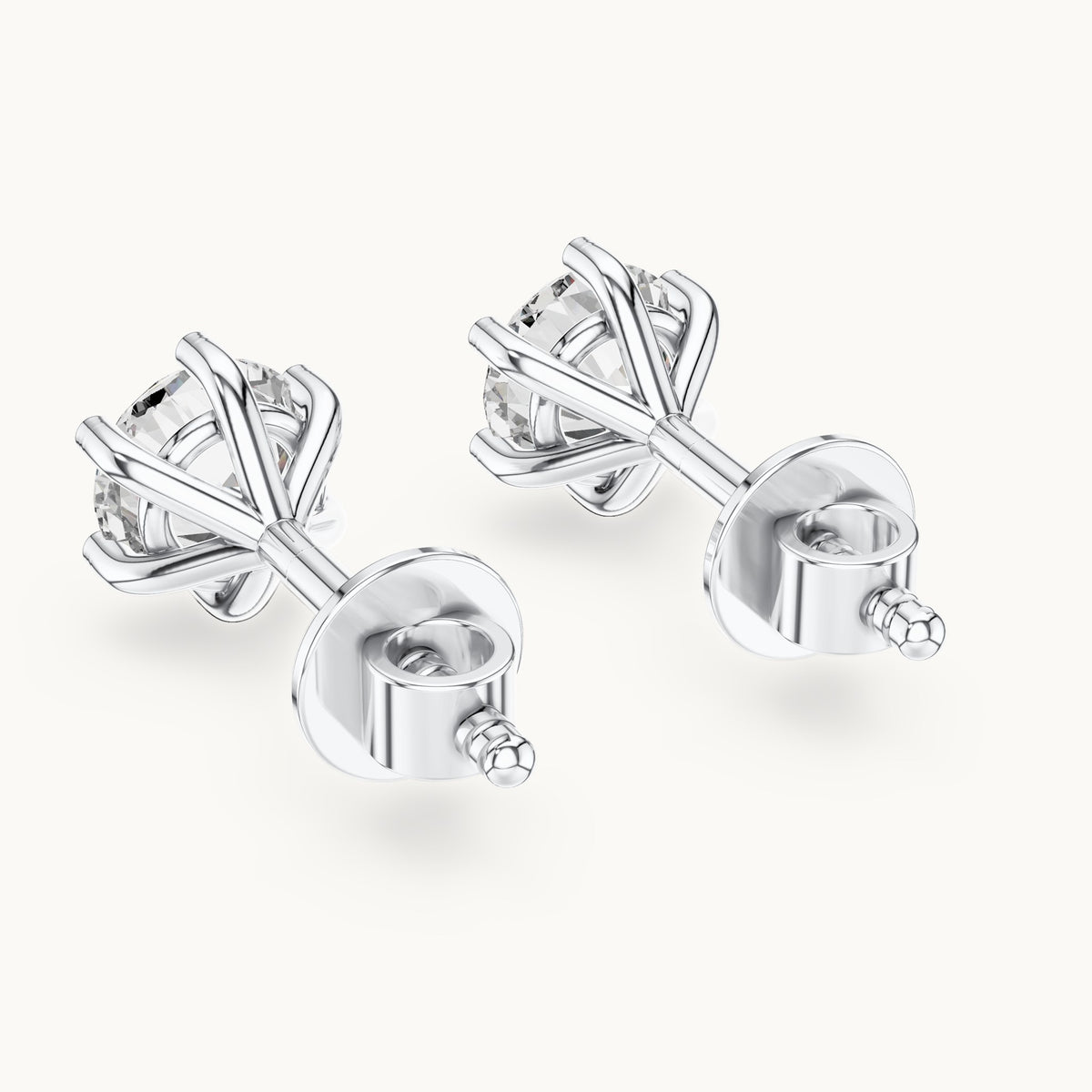 Round lab-grown diamond solitaire stud earrings in white gold, 1.22 CT TW, view 3