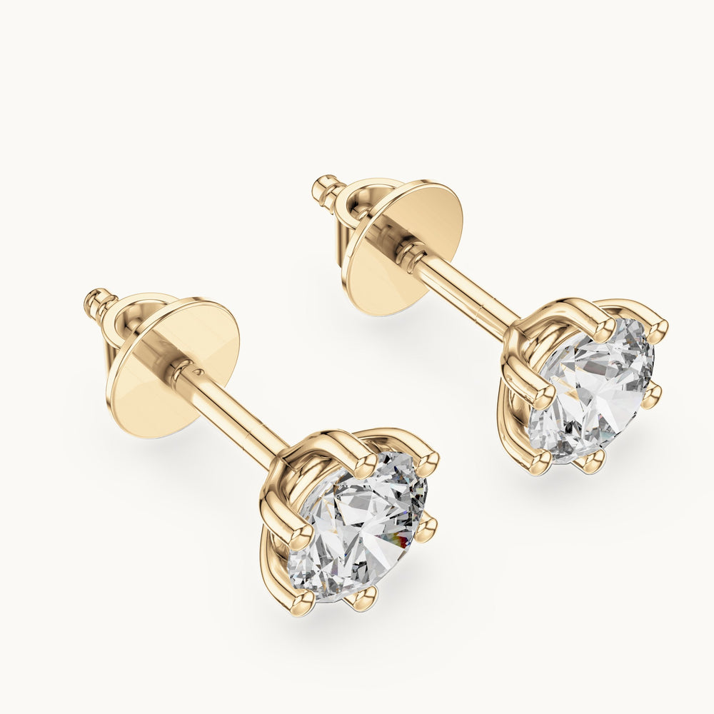 Round lab-grown diamond solitaire stud earrings in yellow gold, 1.22 CT TW, view 2