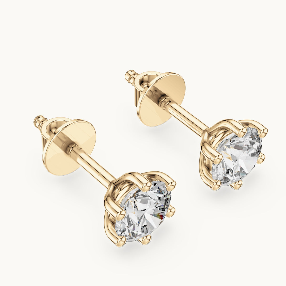 Round lab-grown diamond solitaire stud earrings in yellow gold, 1.22 CT TW, view 2
