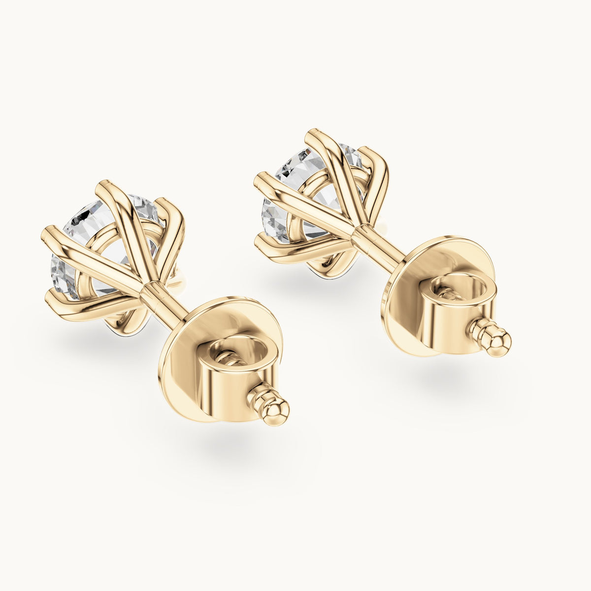 Round lab-grown diamond solitaire stud earrings in yellow gold, 1.22 CT TW, view 3