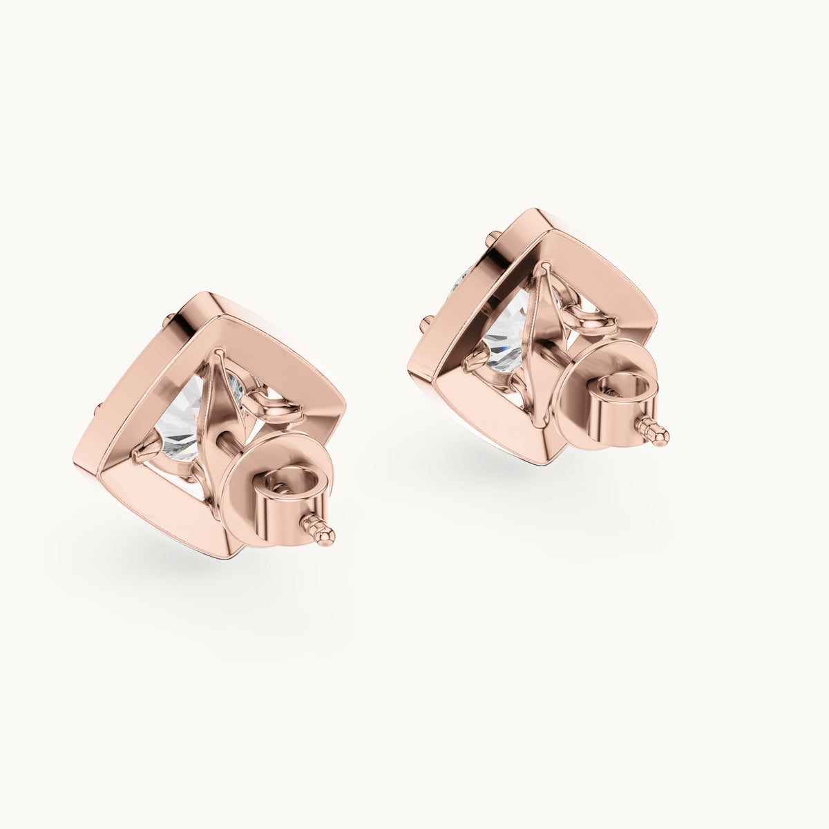 Round lab-grown diamond square halo stud earrings in rose gold, 2.98 CT TW, view 3
