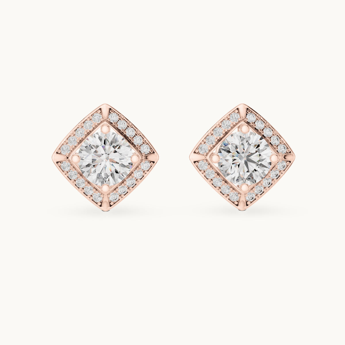 Round lab-grown diamond square halo stud earrings in rose gold, 2.98 CT TW, view 4