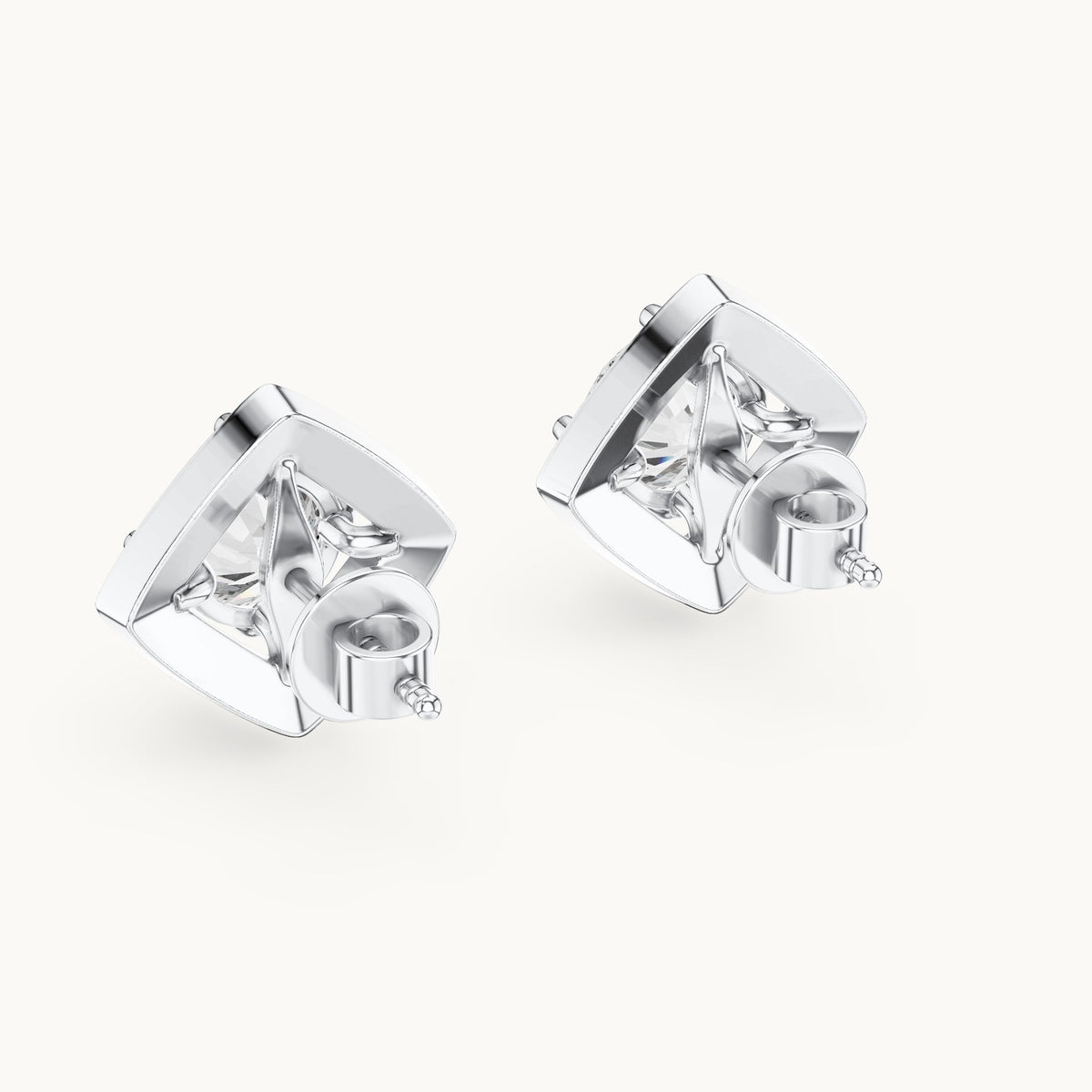 Round lab-grown diamond square halo stud earrings in white gold, 2.98 CT TW, view 3