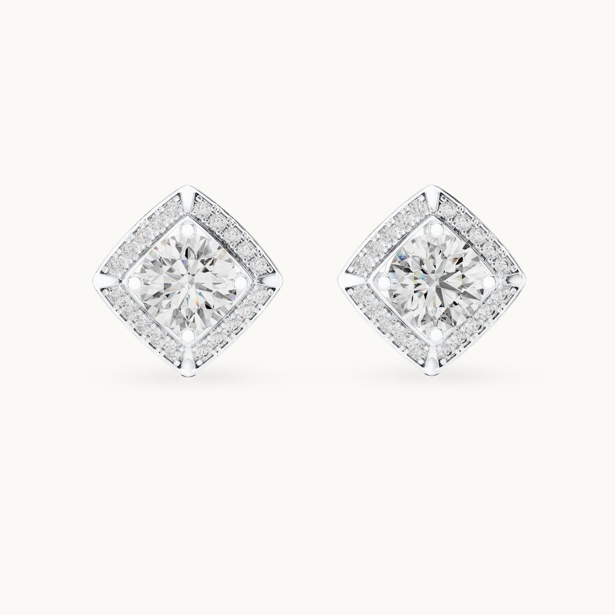 Round lab-grown diamond square halo stud earrings in white gold, 2.98 CT TW, view 4