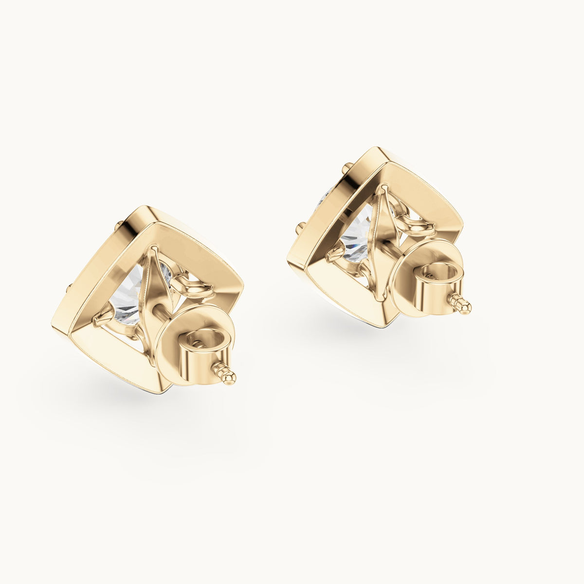 Round lab-grown diamond square halo stud earrings in yellow gold, 2.98 CT TW, view 3