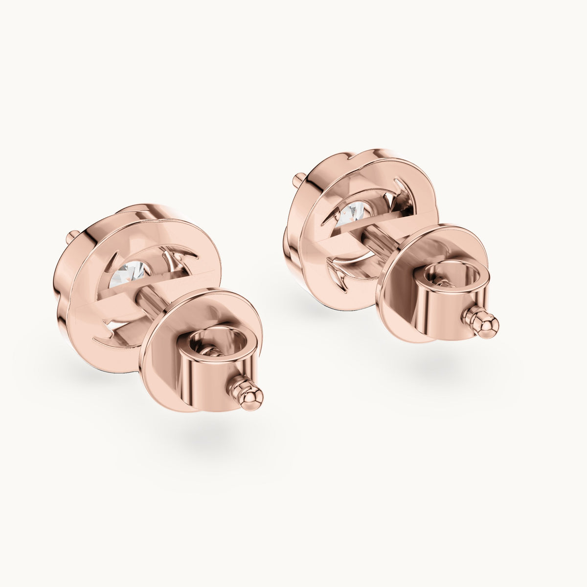 Round lab-grown diamond swirl bezel stud earrings in rose gold, 0.478 CT TW, view 3