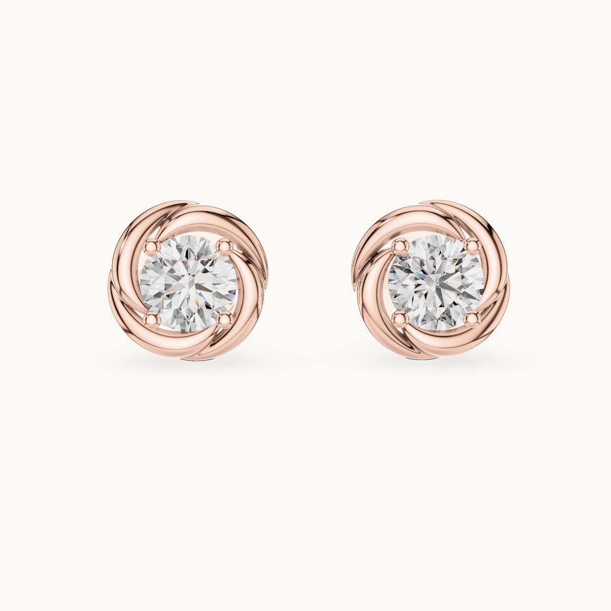 Round lab-grown diamond swirl bezel stud earrings in rose gold, 0.478 CT TW, view 4
