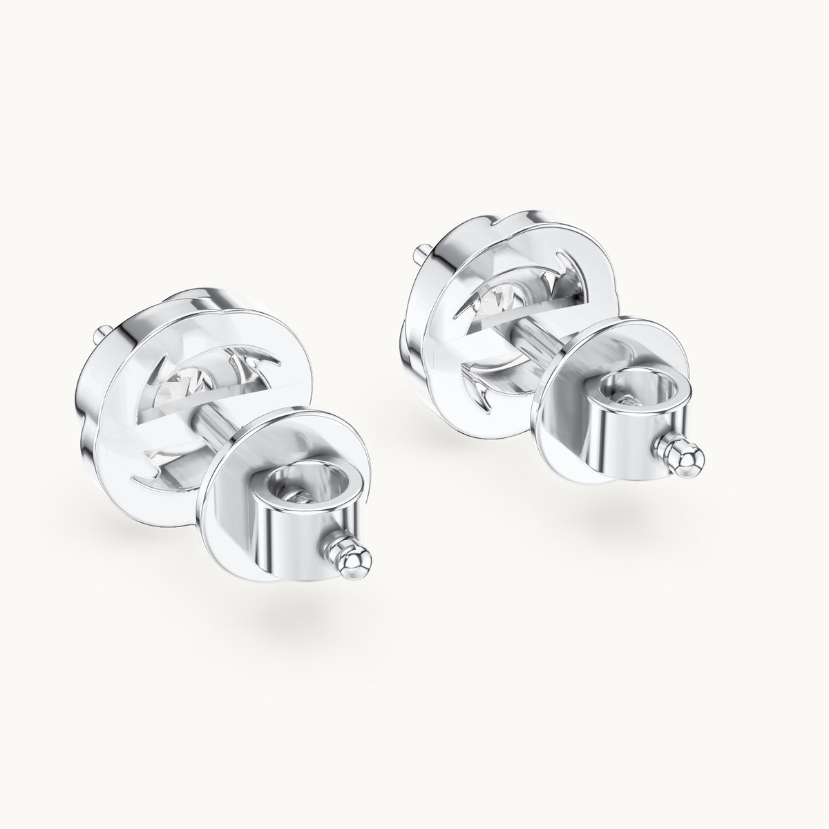 Round lab-grown diamond swirl bezel stud earrings in white gold, 0.478 CT TW, view 3