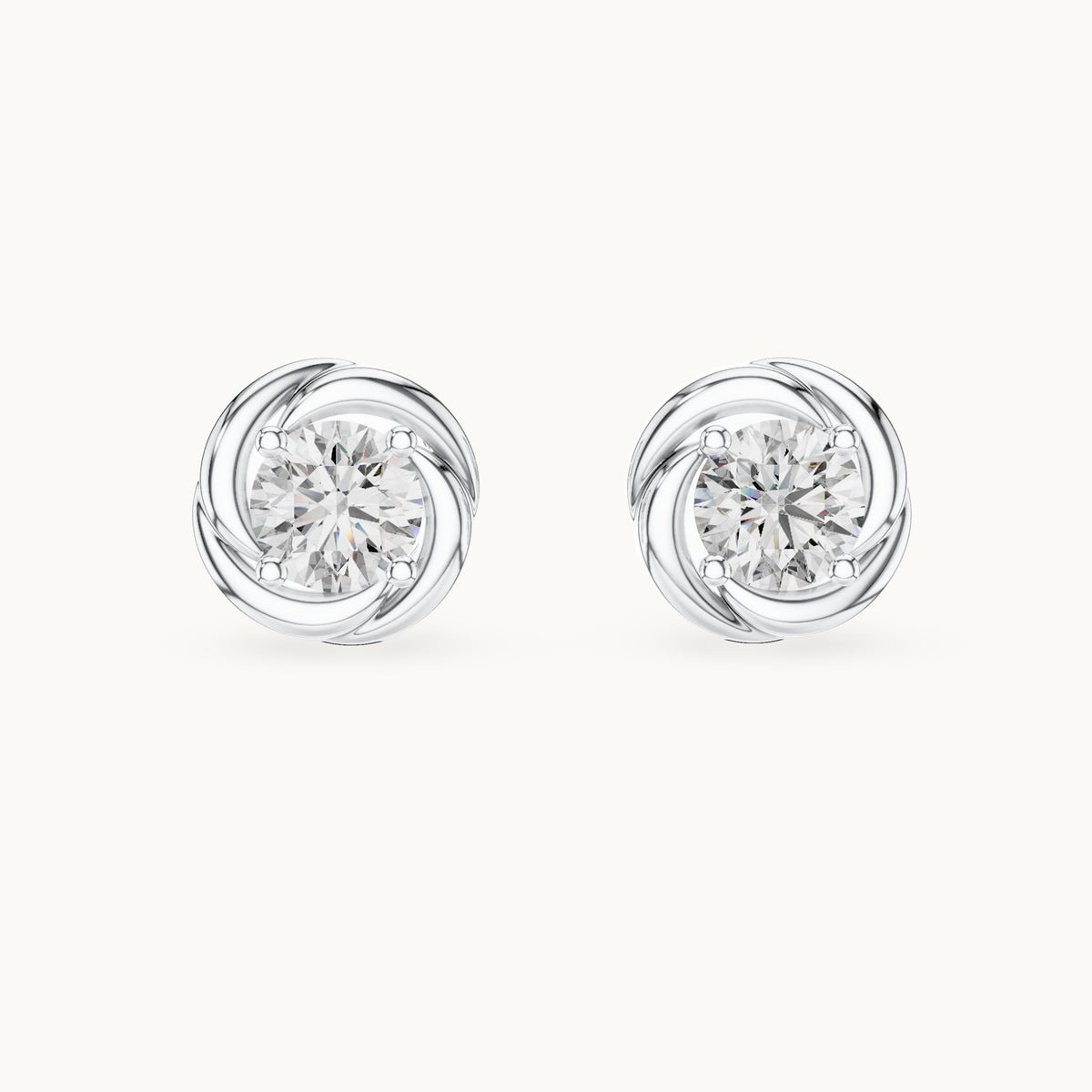 Round lab-grown diamond swirl bezel stud earrings in white gold, 0.478 CT TW, view 4