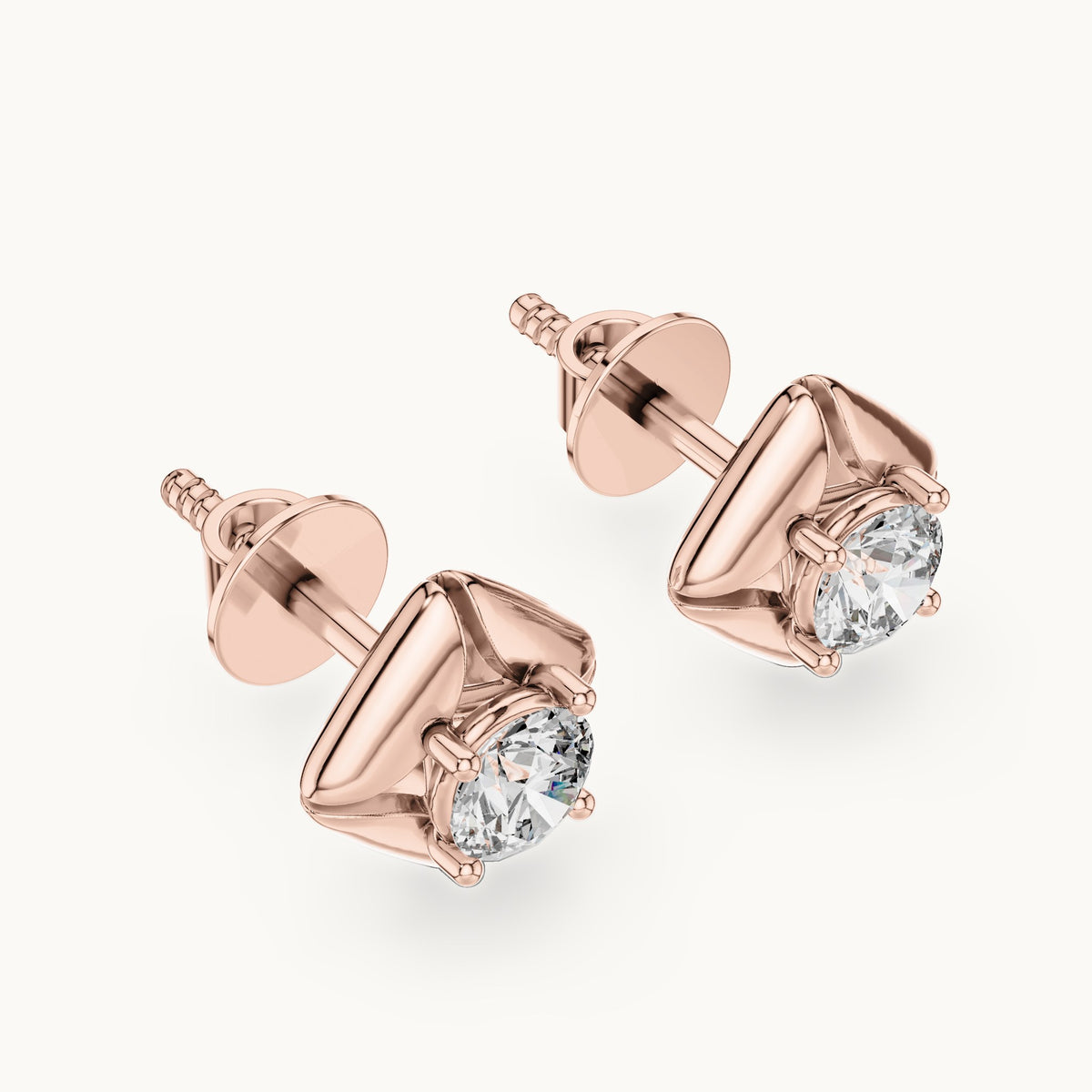 Round lab-grown diamond bezel stud earrings in rose gold, 0.478 CT TW, view 2