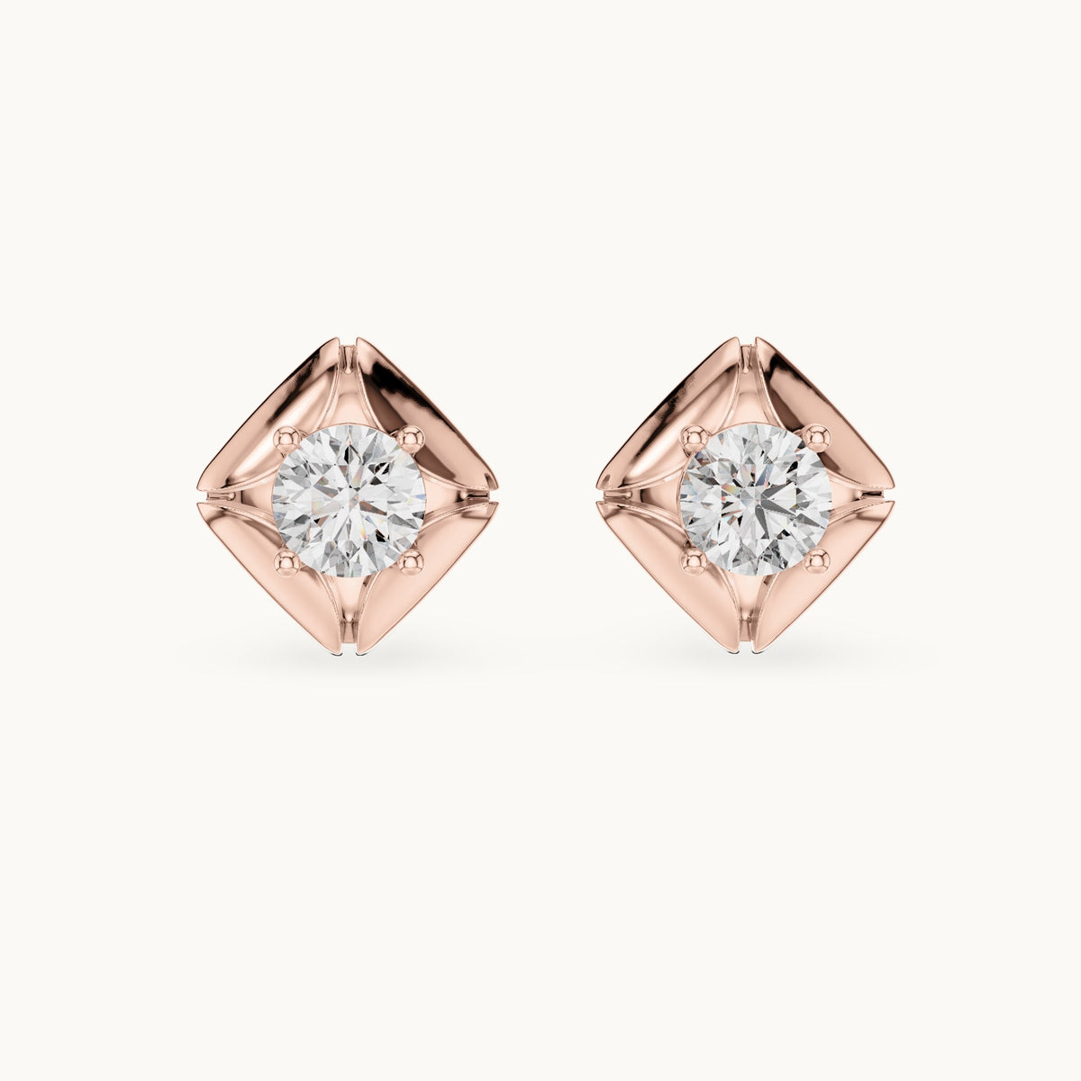 Round lab-grown diamond bezel stud earrings in rose gold, 0.478 CT TW, view 4
