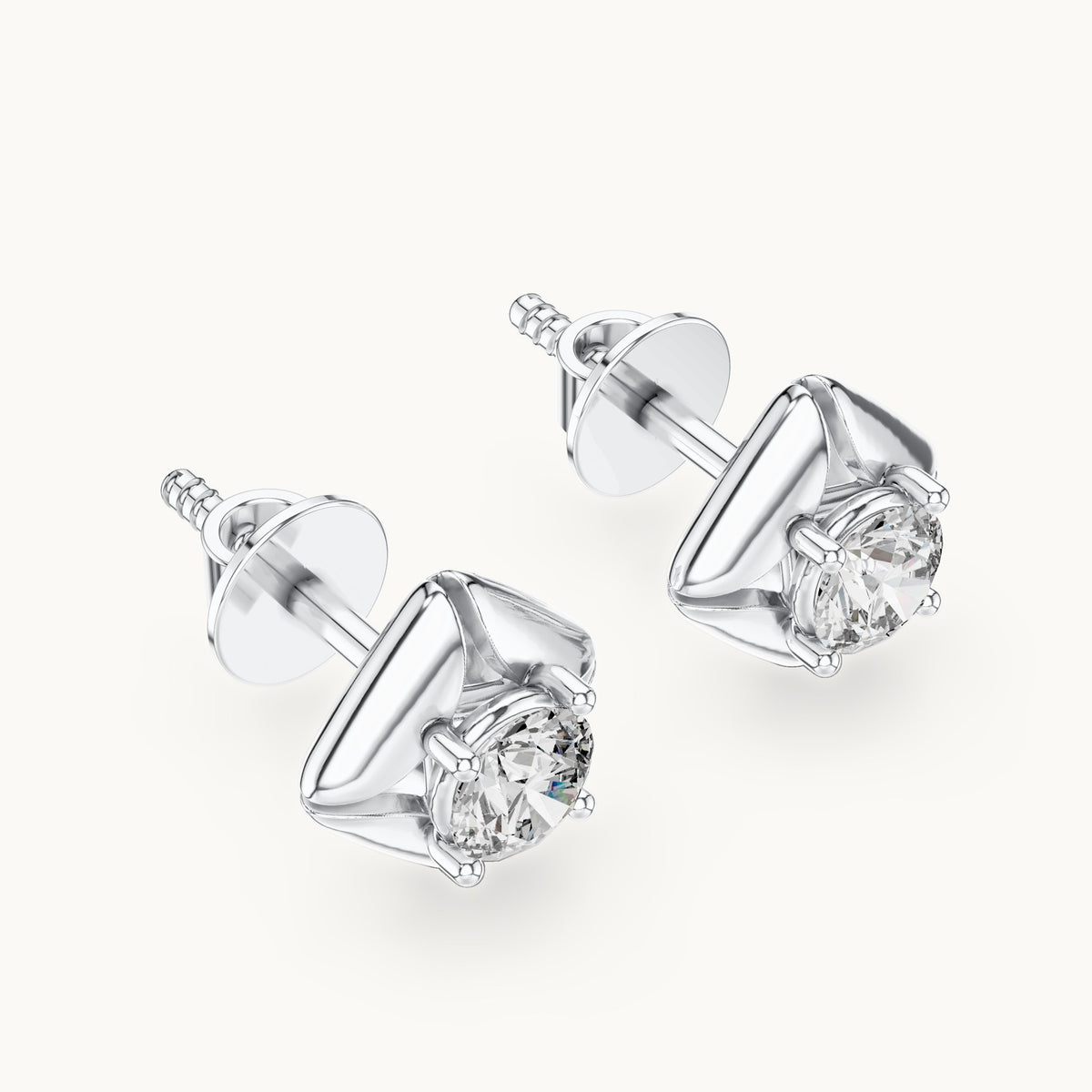 Round lab-grown diamond bezel stud earrings in white gold, 0.478 CT TW, view 2