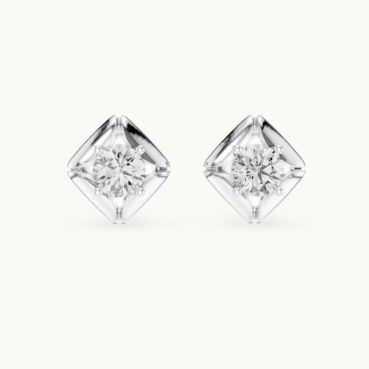 Round lab-grown diamond bezel stud earrings in white gold, 0.478 CT TW, view 4
