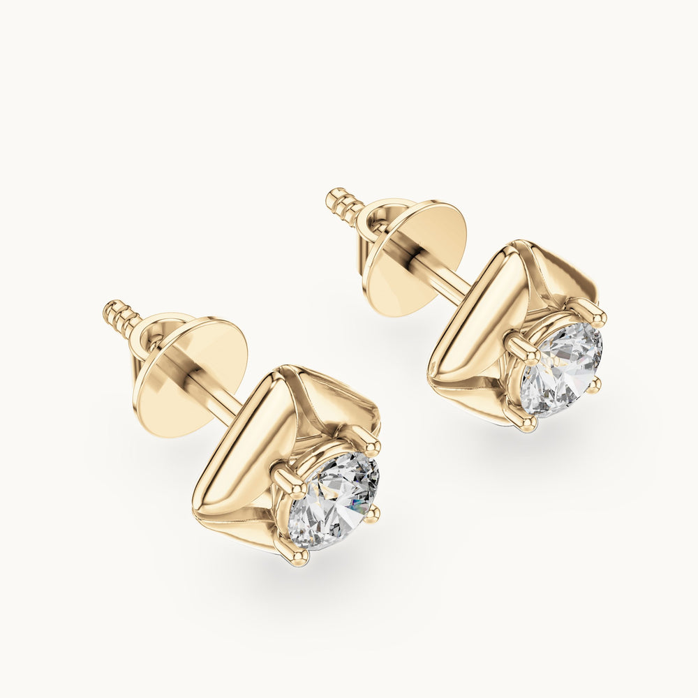 Round lab-grown diamond bezel stud earrings in yellow gold, 0.478 CT TW, view 2