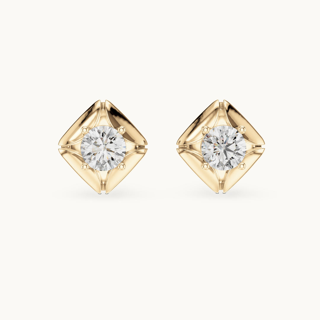 Round lab-grown diamond bezel stud earrings in yellow gold, 0.478 CT TW, view 4