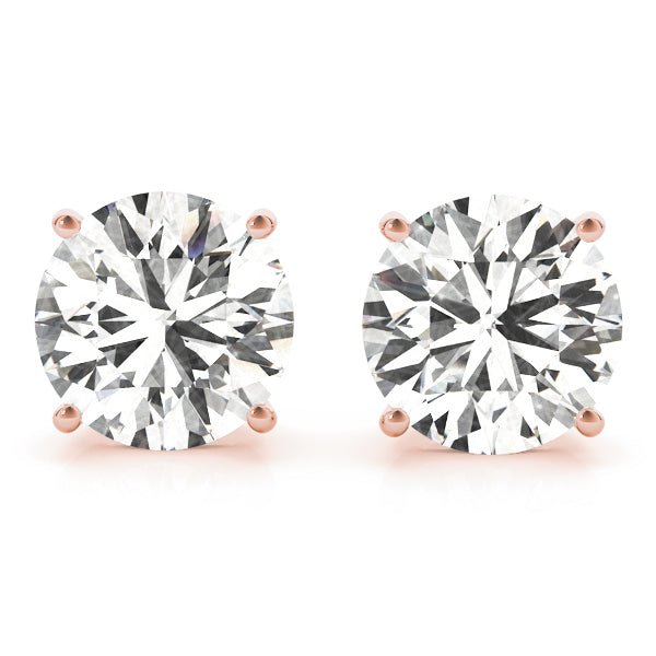 14K Rose Gold Round Diamond Stud Earrings