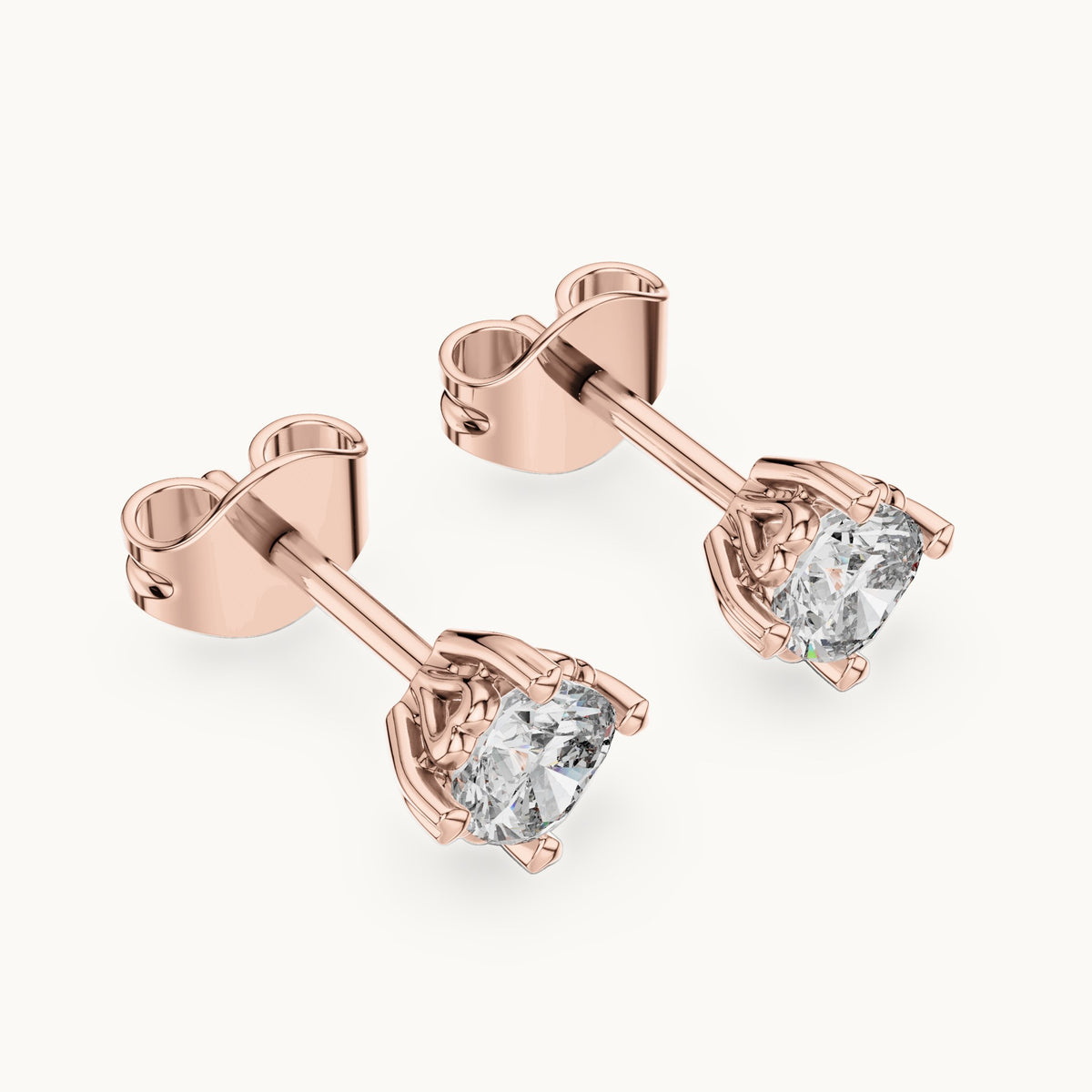 Cushion-cut lab-grown diamond solitaire stud earrings in rose gold, 1.00 CT TW, view 2