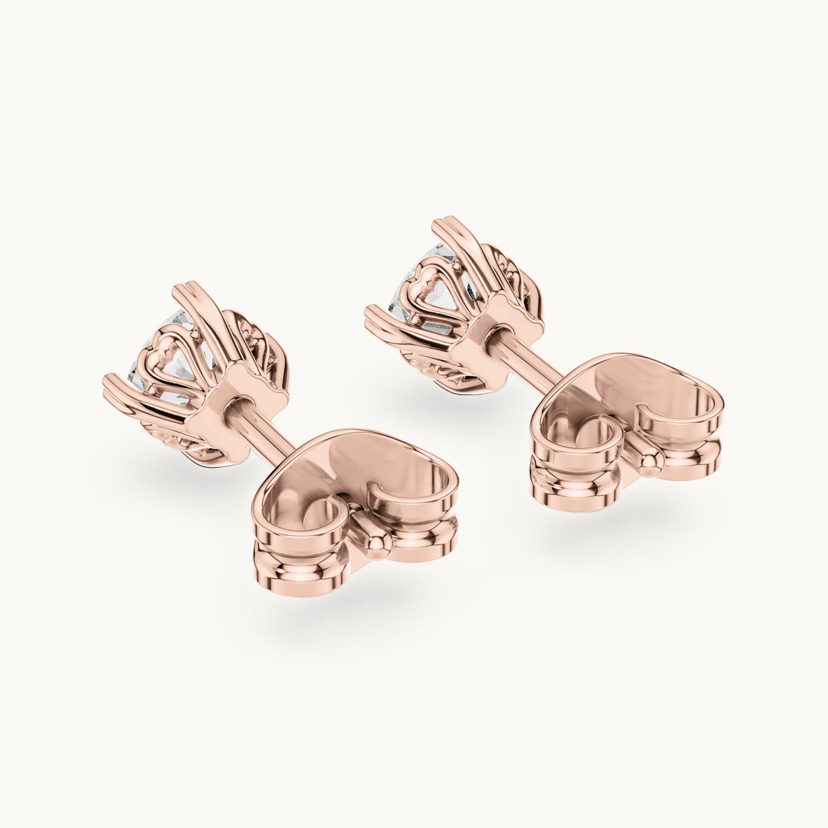 Cushion-cut lab-grown diamond solitaire stud earrings in rose gold, 1.00 CT TW, view 3