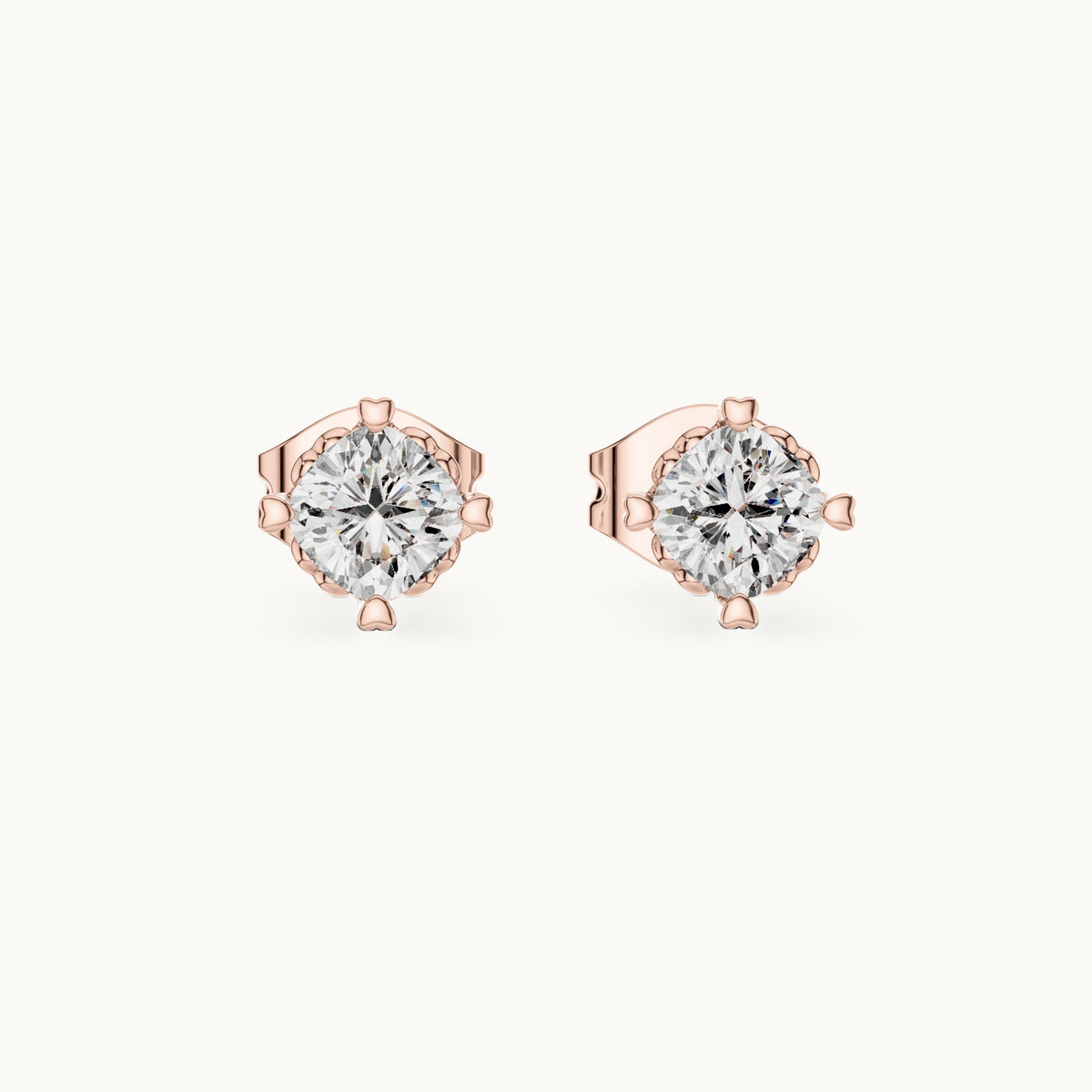 Cushion-cut lab-grown diamond solitaire stud earrings in rose gold, 1.00 CT TW, view 4