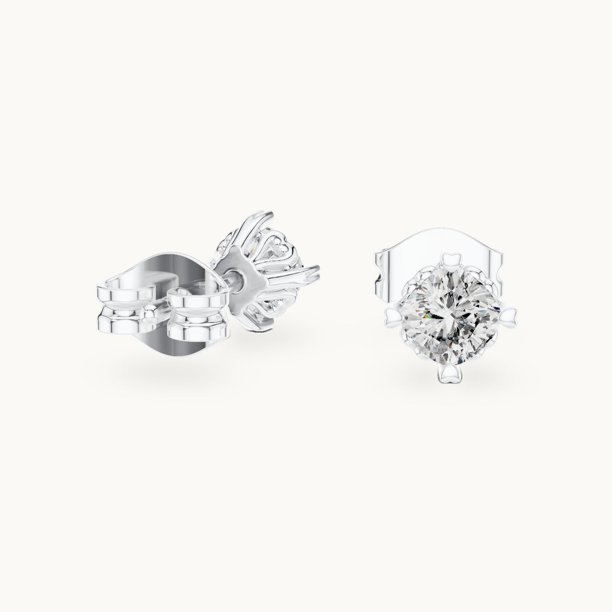 Cushion-cut lab-grown diamond solitaire stud earrings in white gold, 1.00 CT TW, view 1