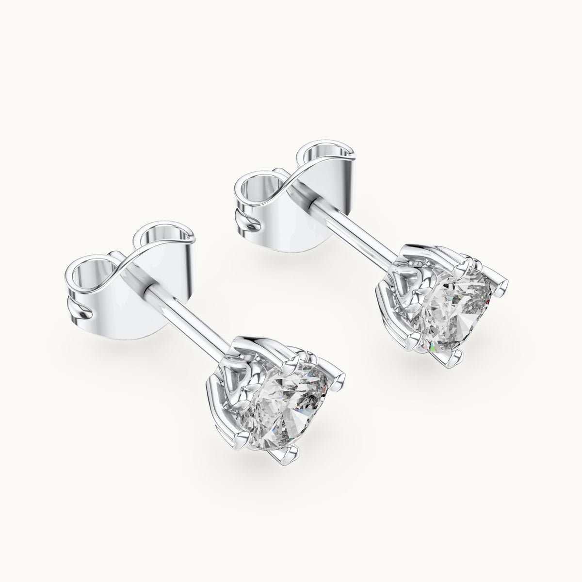 Cushion-cut lab-grown diamond solitaire stud earrings in white gold, 1.00 CT TW, view 2