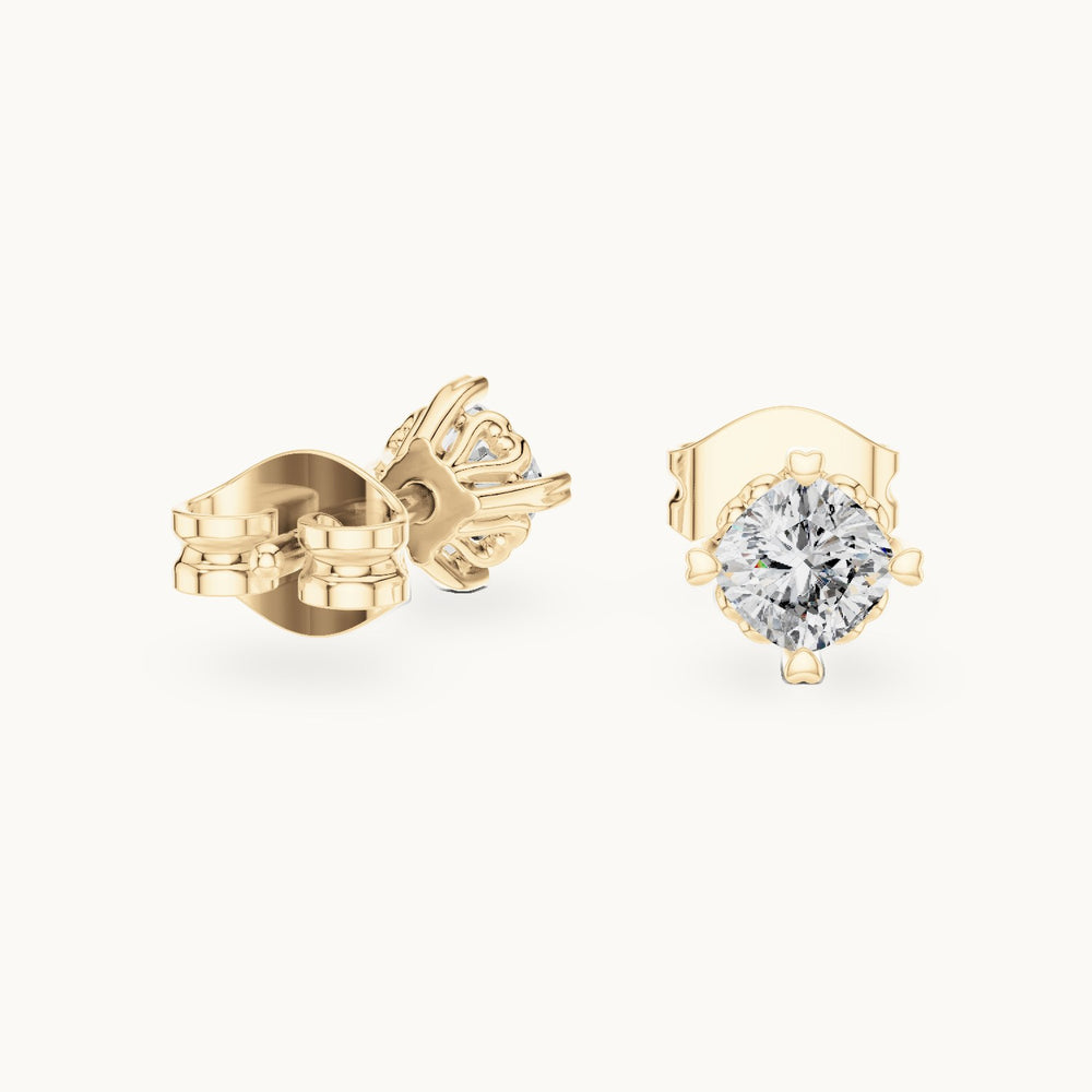 Cushion-cut lab-grown diamond solitaire stud earrings in yellow gold, 1.00 CT TW, view 1