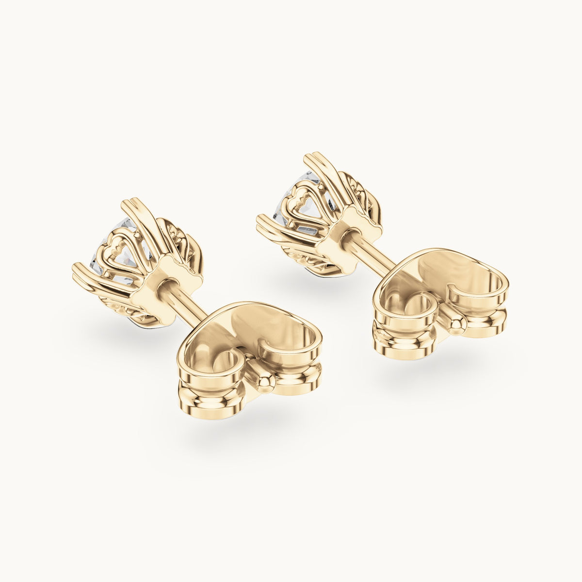 Cushion-cut lab-grown diamond solitaire stud earrings in yellow gold, 1.00 CT TW, view 3