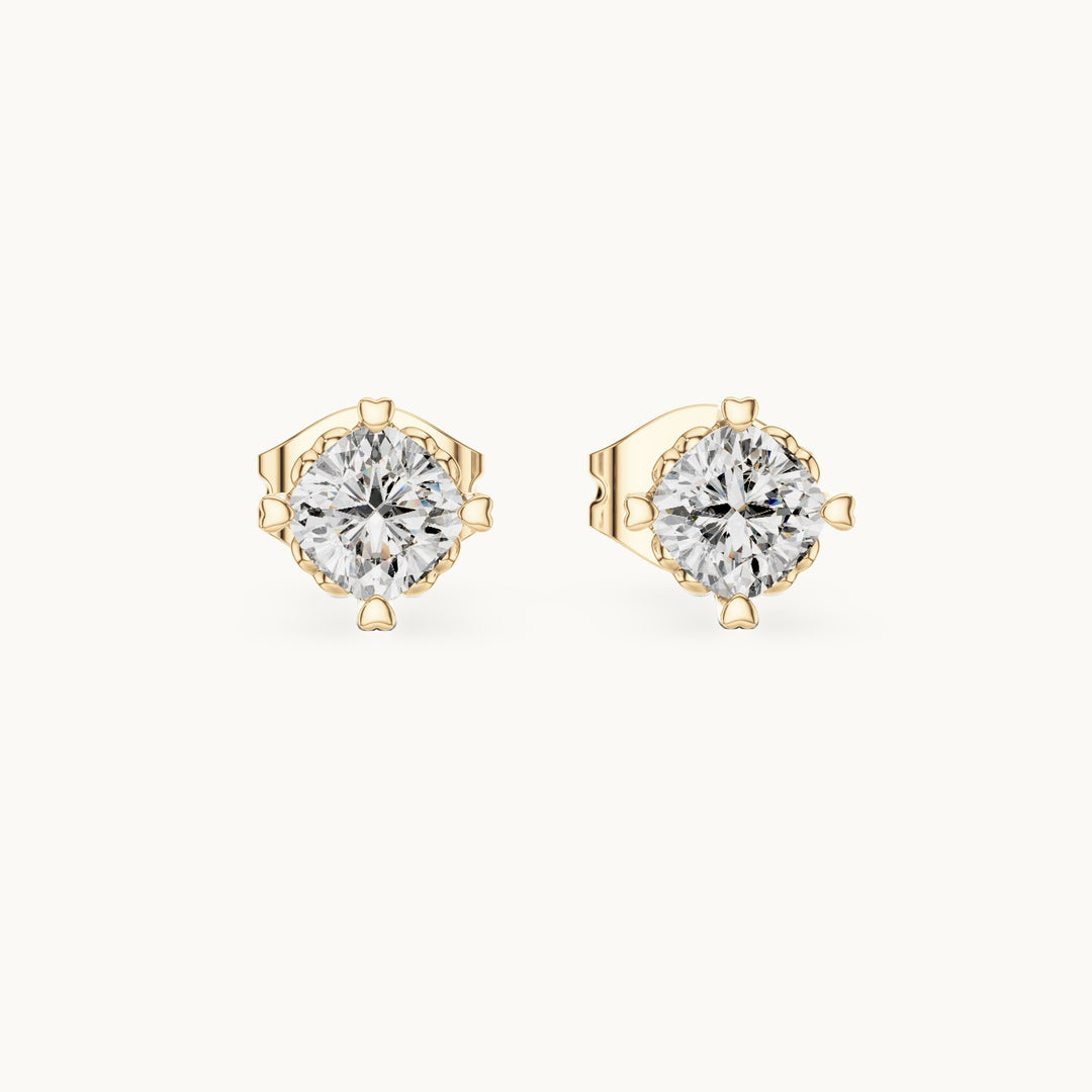 Cushion-cut lab-grown diamond solitaire stud earrings in yellow gold, 1.00 CT TW, view 4
