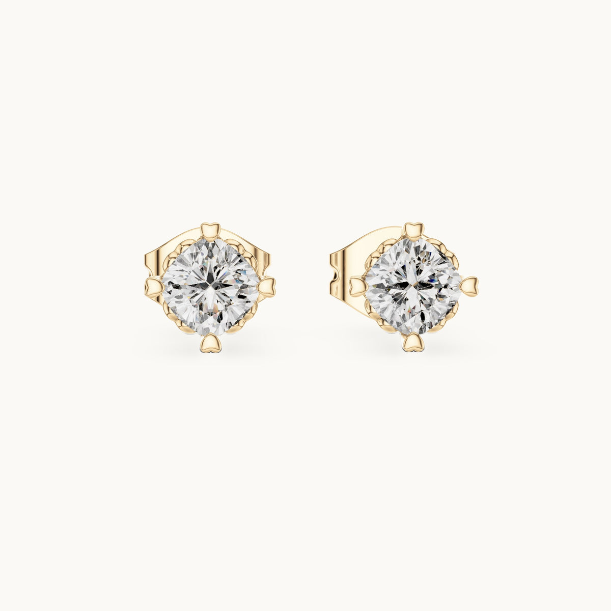 Cushion-cut lab-grown diamond solitaire stud earrings in yellow gold, 1.00 CT TW, view 4