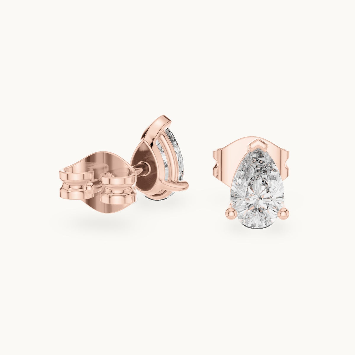 Pear lab-grown diamond v-tip solitaire stud earrings in rose gold, 1.00 CT TW, view 1
