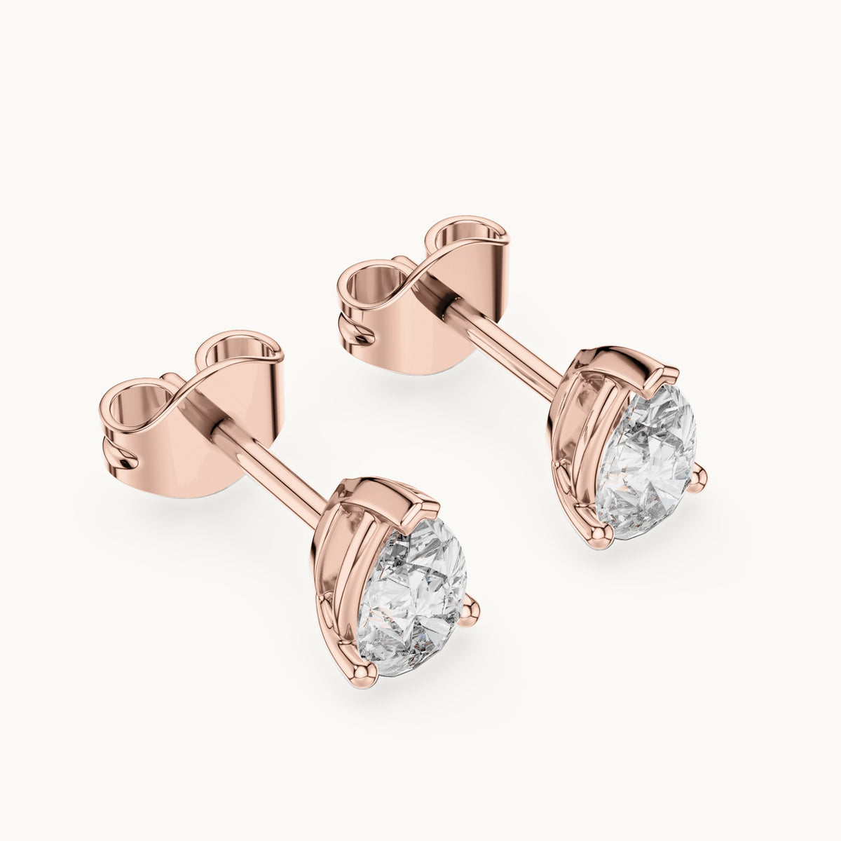Pear lab-grown diamond v-tip solitaire stud earrings in rose gold, 1.00 CT TW, view 2