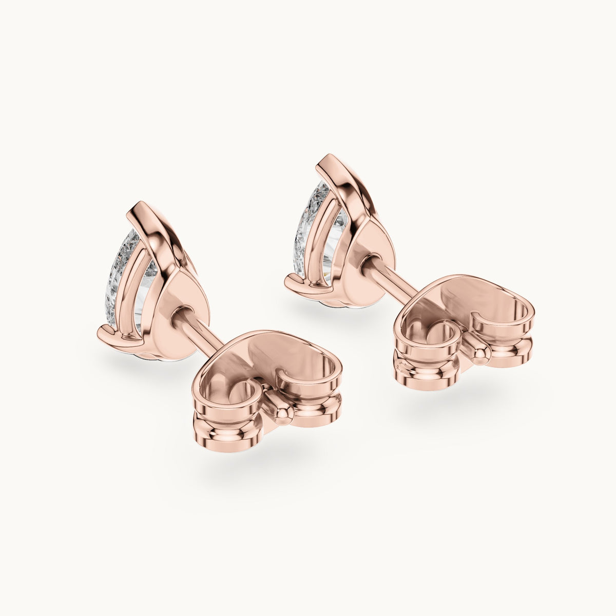 Pear lab-grown diamond v-tip solitaire stud earrings in rose gold, 1.00 CT TW, view 3
