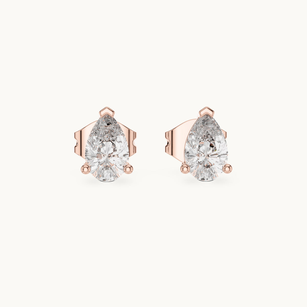 Pear lab-grown diamond v-tip solitaire stud earrings in rose gold, 1.00 CT TW, view 4