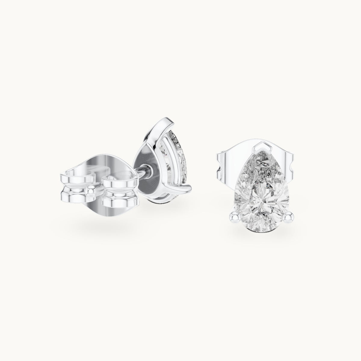 Pear lab-grown diamond v-tip solitaire stud earrings in white gold, 1.00 CT TW, view 1